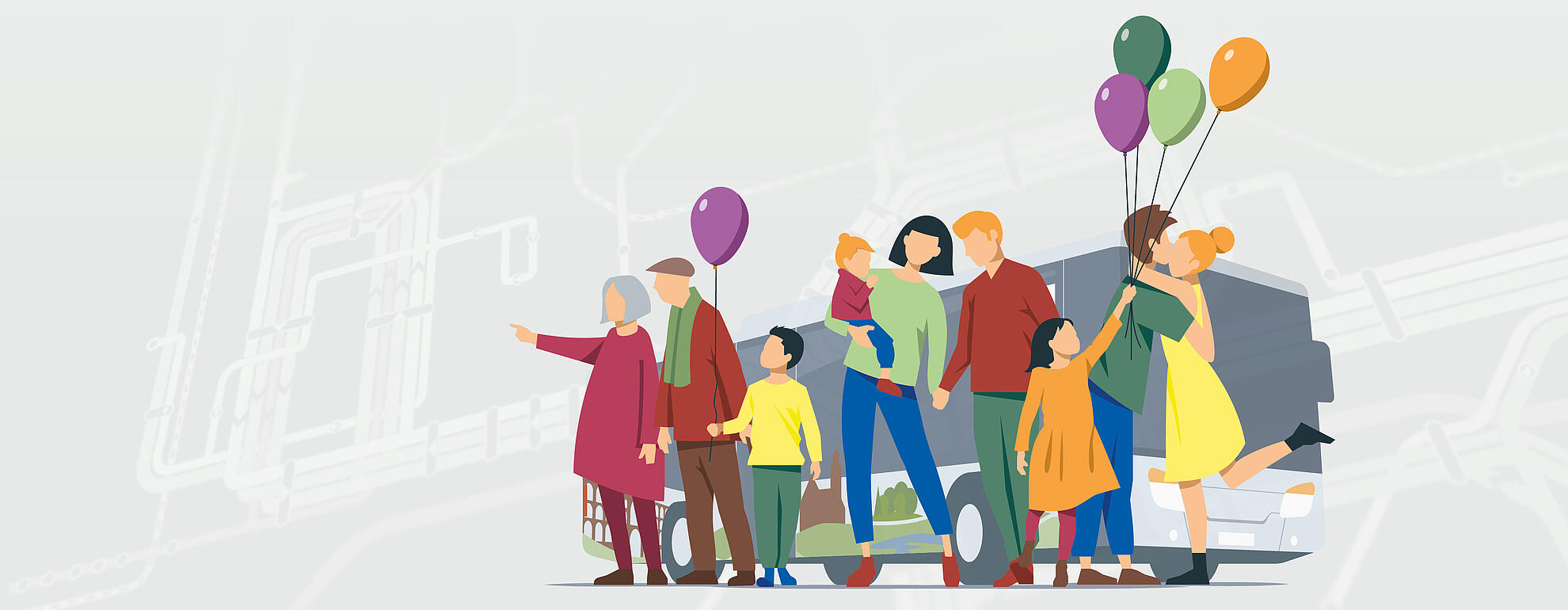 Kampagnenmotiv: Illustration von Menschen in verschiedenen Altersgruppen, die gemeinsam dargestellt sind.