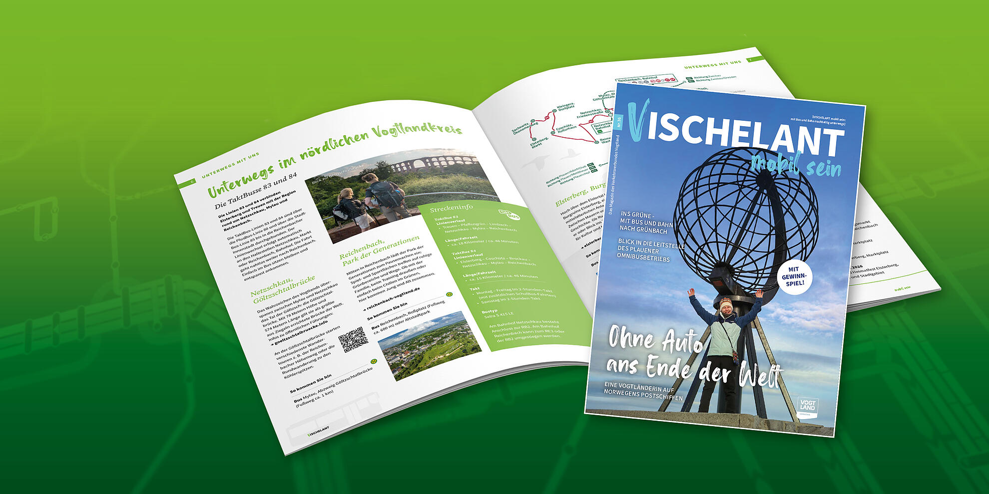 Titelbild der aktuellen vischelant-Ausgabe; im Hintergrund ist eine Seite des Magazins aufgeklappt.