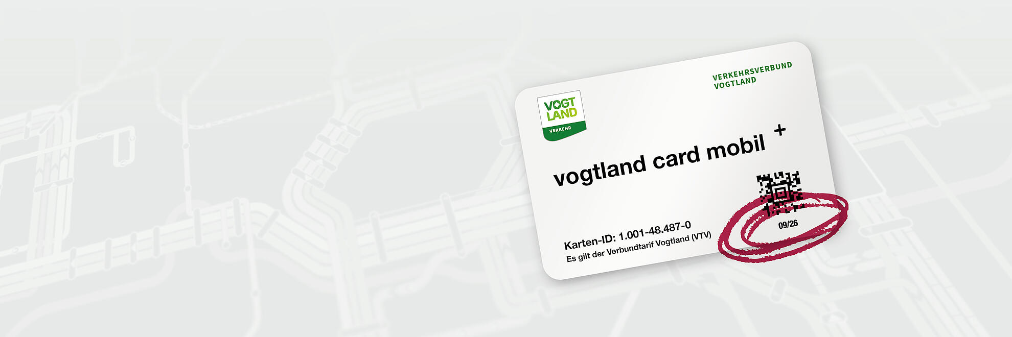Vogtland card mobil mit Logo, QR‑Code und Ablaufdatum 09/26.
