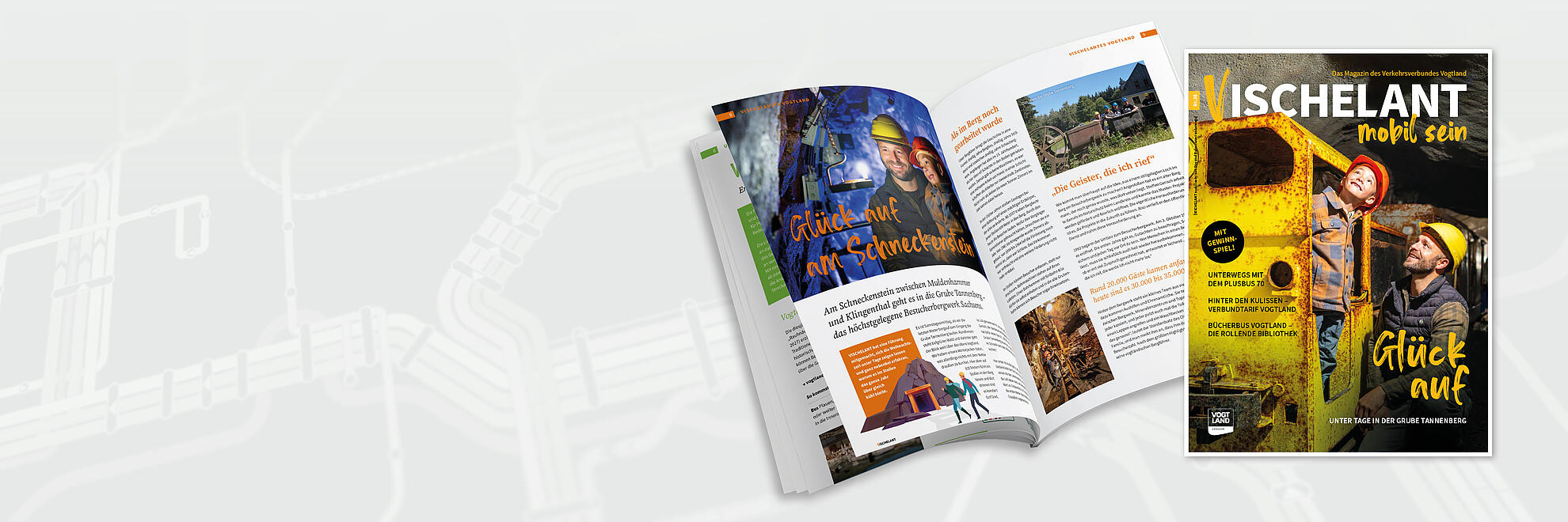 Darstellung des Kundenmagazins VISCHELANT mit Titelbild und aufgeklapptem Innenbereich