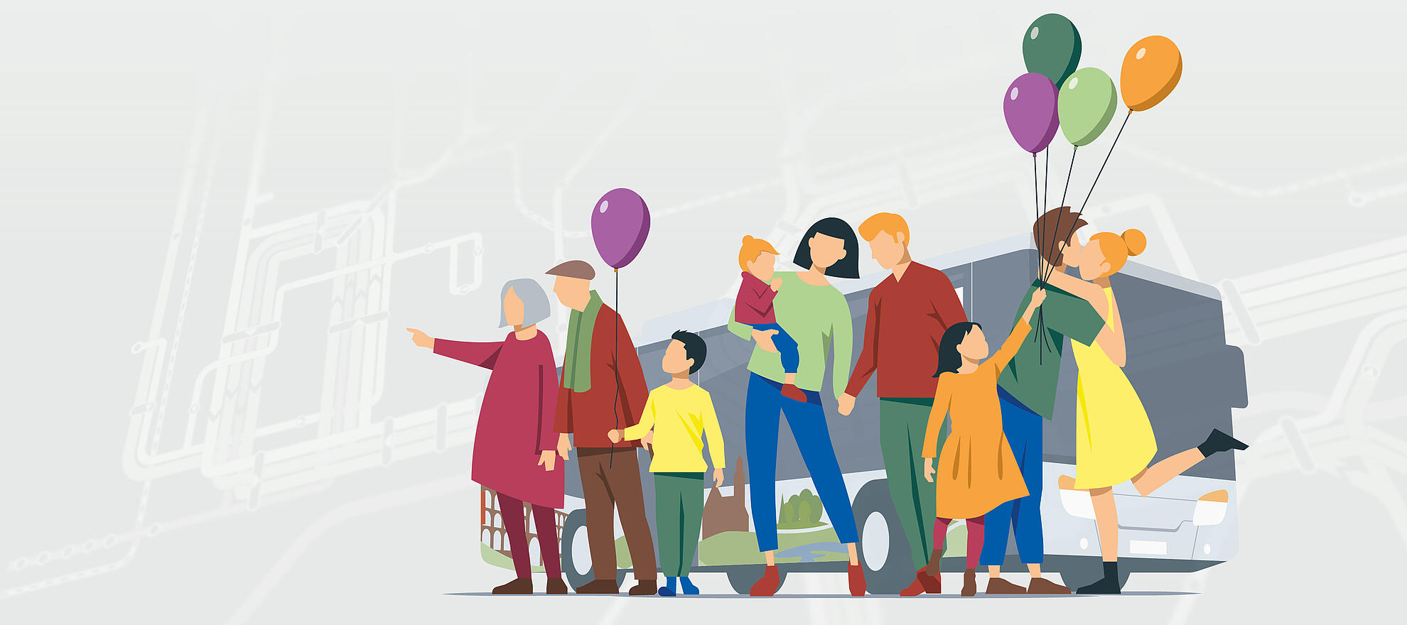 Kampagnenmotiv: Illustration von Menschen in verschiedenen Altersgruppen, die gemeinsam dargestellt sind.