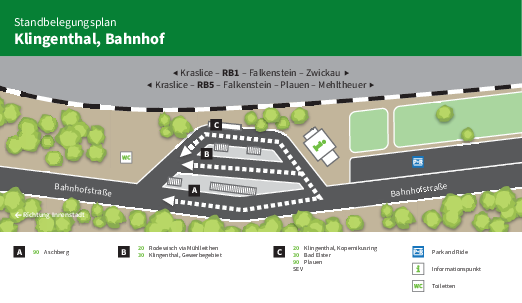 Standbelegungsplan für die Haltestelle Klingenthal, Bahnhof