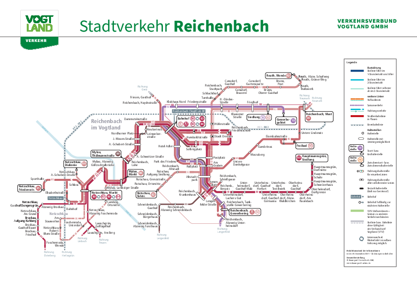 Übersichtskarte für den Stadtverkehr Reichenbach