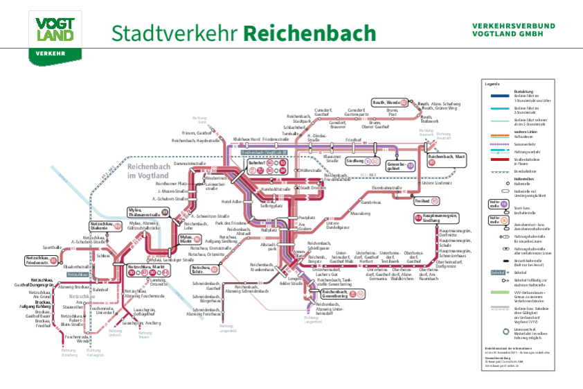 Übersichtskarte für den Stadtverkehr Reichenbach
