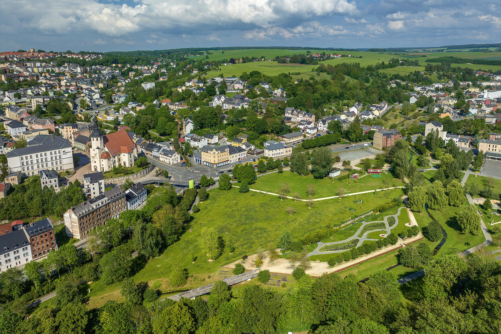 Luftaufnahme vom Park der Generationen in Reichenbach