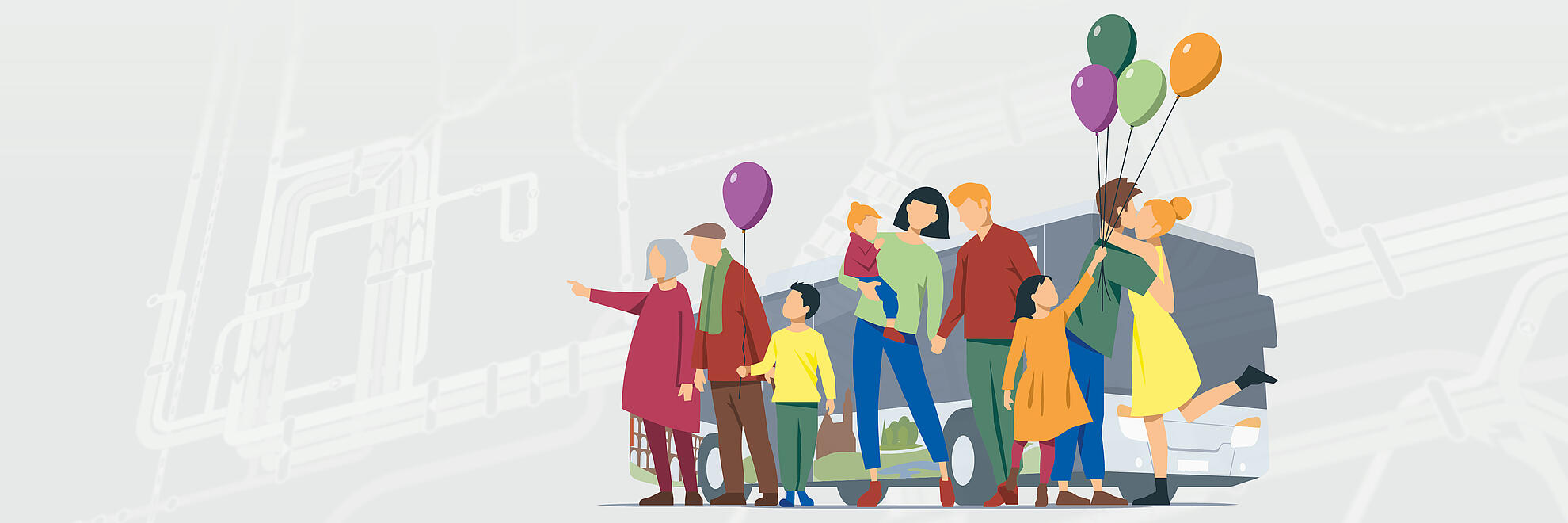 Kampagnenmotiv: Illustration von Menschen in verschiedenen Altersgruppen, die gemeinsam dargestellt sind.