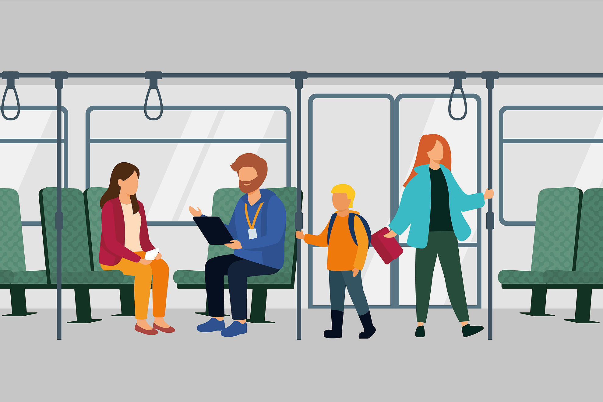 Illustration Fahrgäste im Bus