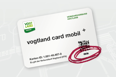Vogtland card mobil mit Logo, QR‑Code und Ablaufdatum 09/26.